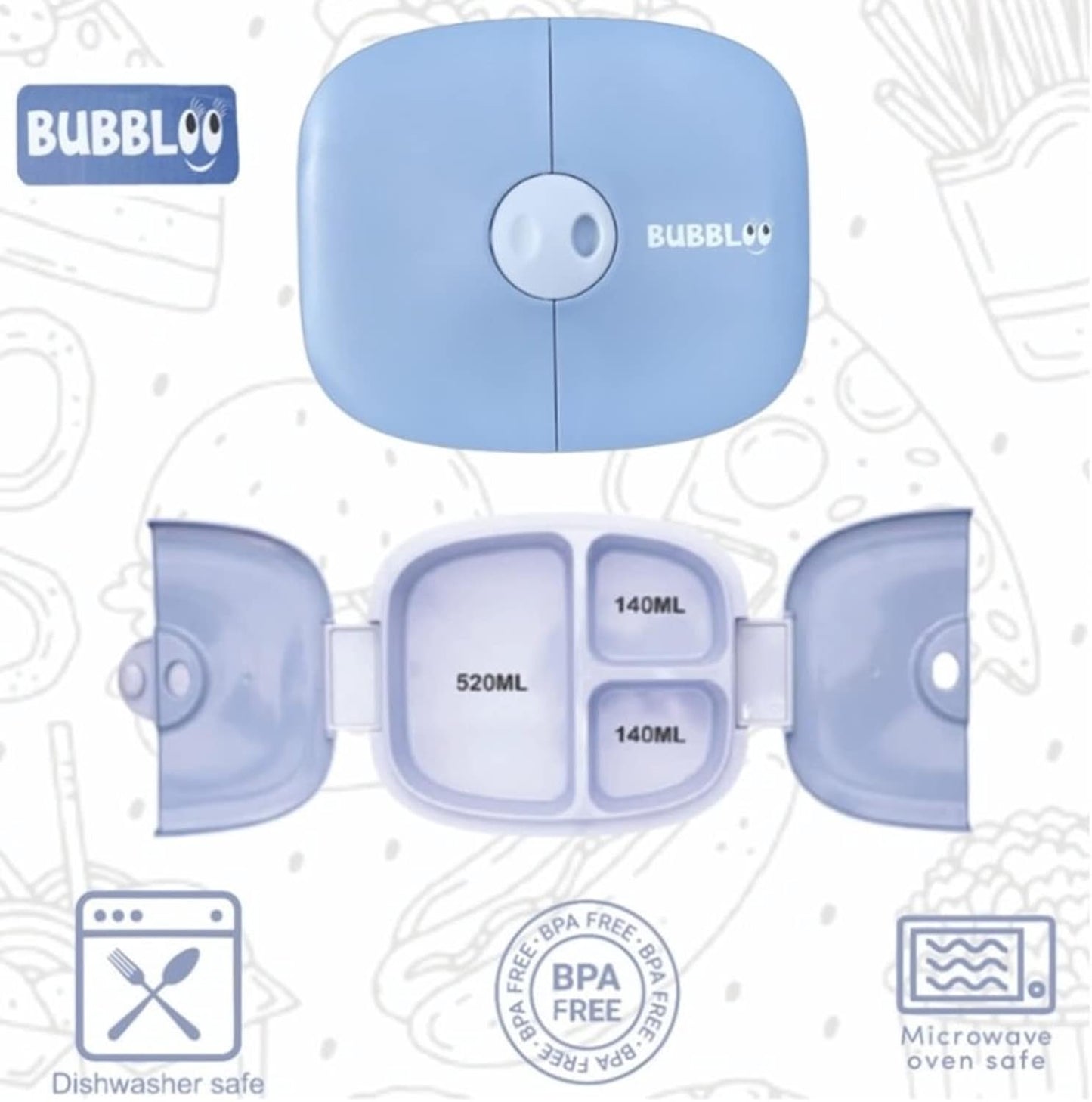 BUBBLOO Bento Box for Kids with Silverware - 3 Compartment Ideal Portion Sizes - BPA Free Removable Plastic Tray - Leak Proof Kids Lunch Box, Pink