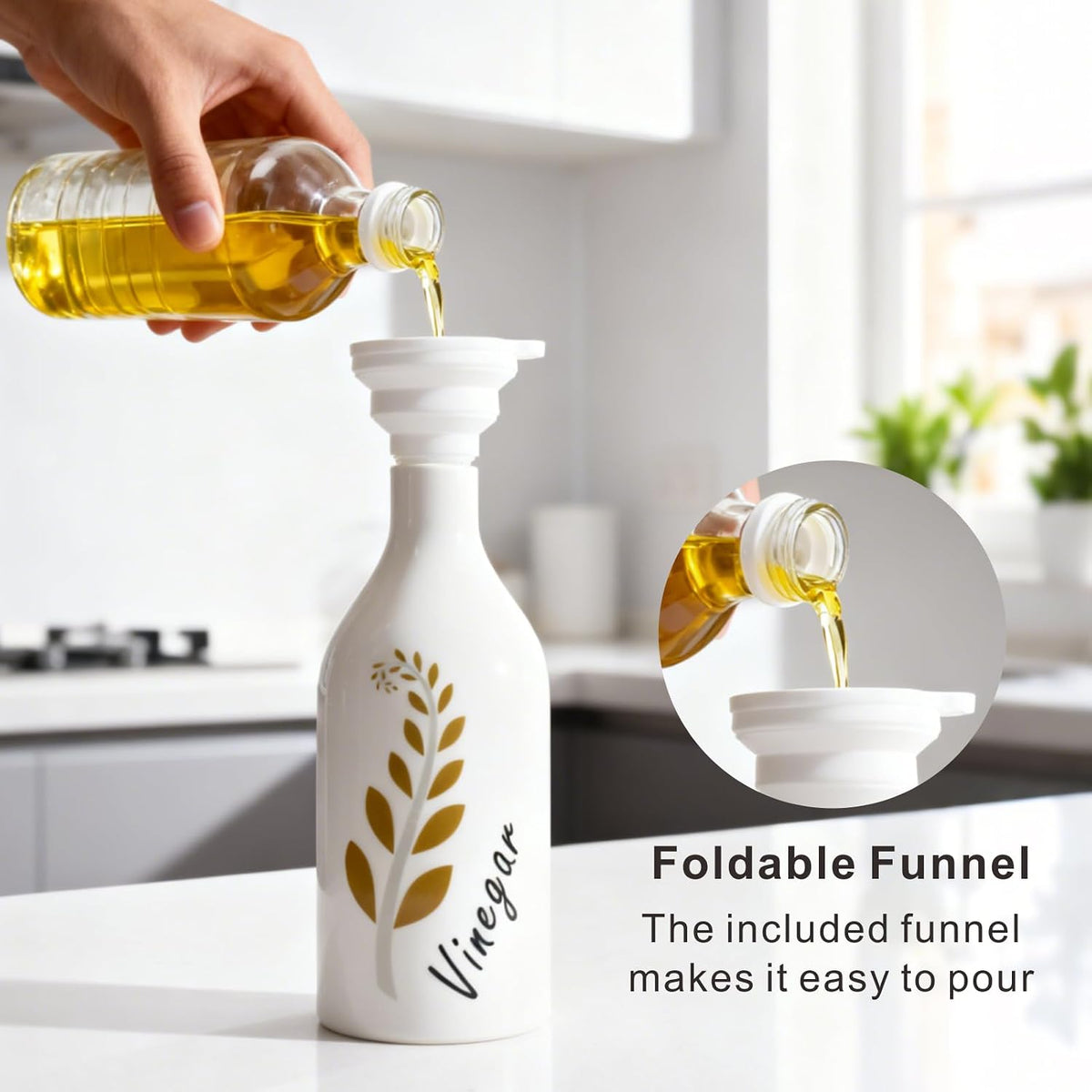 Oil and Vinegar Dispenser with Spout Set of 2, 13.5oz Olive Oil Dispenser Bottle for Kitchen Leakproof Oil Containers with Stainless Steel Pourer Suitable for Oil, Vinegar, Soy Sauce