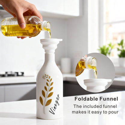 Oil and Vinegar Dispenser with Spout Set of 2, 13.5oz Olive Oil Dispenser Bottle for Kitchen Leakproof Oil Containers with Stainless Steel Pourer Suitable for Oil, Vinegar, Soy Sauce