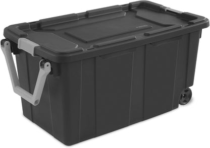 Extra Large Storage Bin, 40 Gallon Wheeled Plastic Storage Container with Handle, Green, Pack of 2 (GREEN)