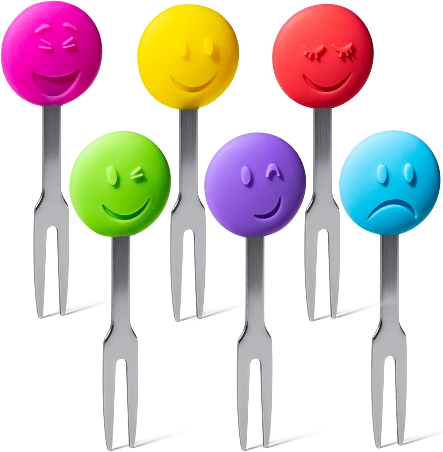 Cocktail Forks, 6-Piece Appetizer Forks, Cat Shapes, Stainless Steel and Silicone Small Forks for Fruits, Cheese, Appetizers