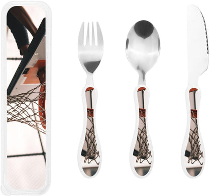 3-Piece Kids Silverware Set With Storage Case, Stainless Steel Reusable Children Safe Knife Spoon Fork Set Beach House Children Flatware Set For Kids Lunch Box