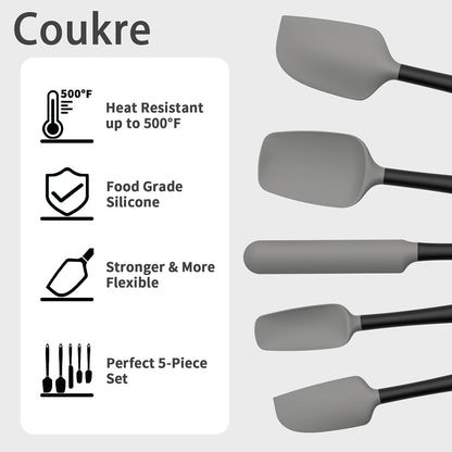 Coukre Silicone Spatula Set of 5,High Temperature Resistant, Food Grade Silicone, Dishwasher Safe, for Baking, Cooking (Aqua Green)
