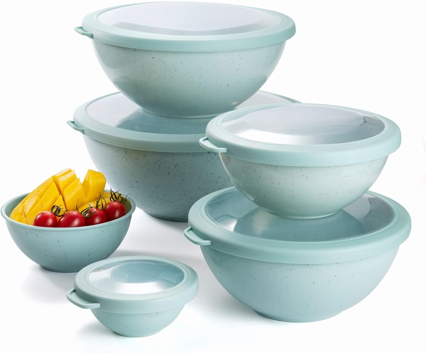 COOK WITH COLOR Mixing Bowls with Lids - 12 Piece Plastic Nesting Bowls Set includes 6 Prep Bowls and 6 Lids, Microwave Safe Mixing Bowl Set, Pink Embossed - Colors A