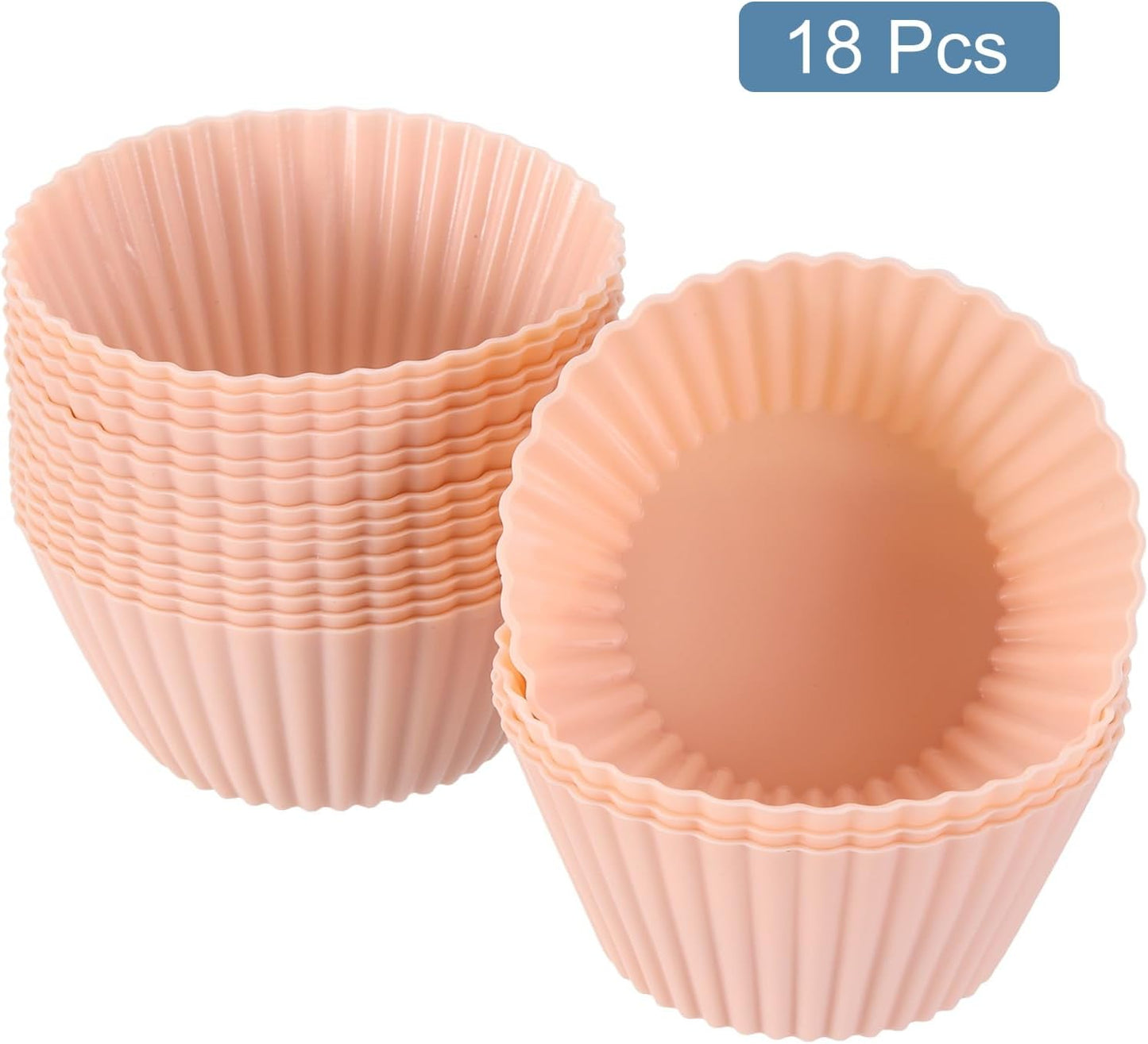 uxcell 18Pcs Silicone Cupcake Liners, Non-Stick Baking Cups, for Cooking Eggs, Baking Muffins and Make a Cake(Pink)