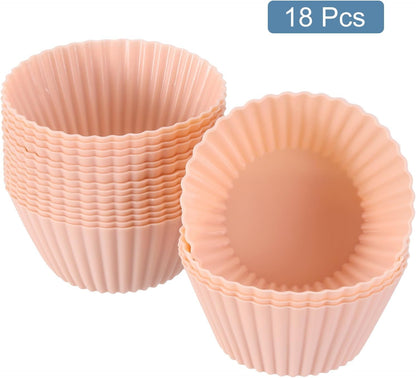 uxcell 18Pcs Silicone Cupcake Liners, Non-Stick Baking Cups, for Cooking Eggs, Baking Muffins and Make a Cake(Pink)