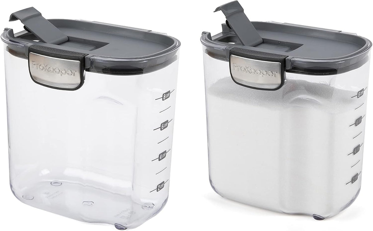 Progressive International ProKeeper+ Clear Plastic Airtight Food Baker's Kitchen Storage Organization Container Canister Set with Magnetic Accessories, 2- Piece Set (Grain 2.5-Quart)