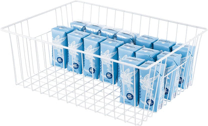 16" L x 12" W Wider Freezer Storage Organizer Baskets Container, Deep Metal Wire Chest Upright Refrigerator Divider Bins with Built-in Handles for Cabinet, Pantry, Closet, Kitchen