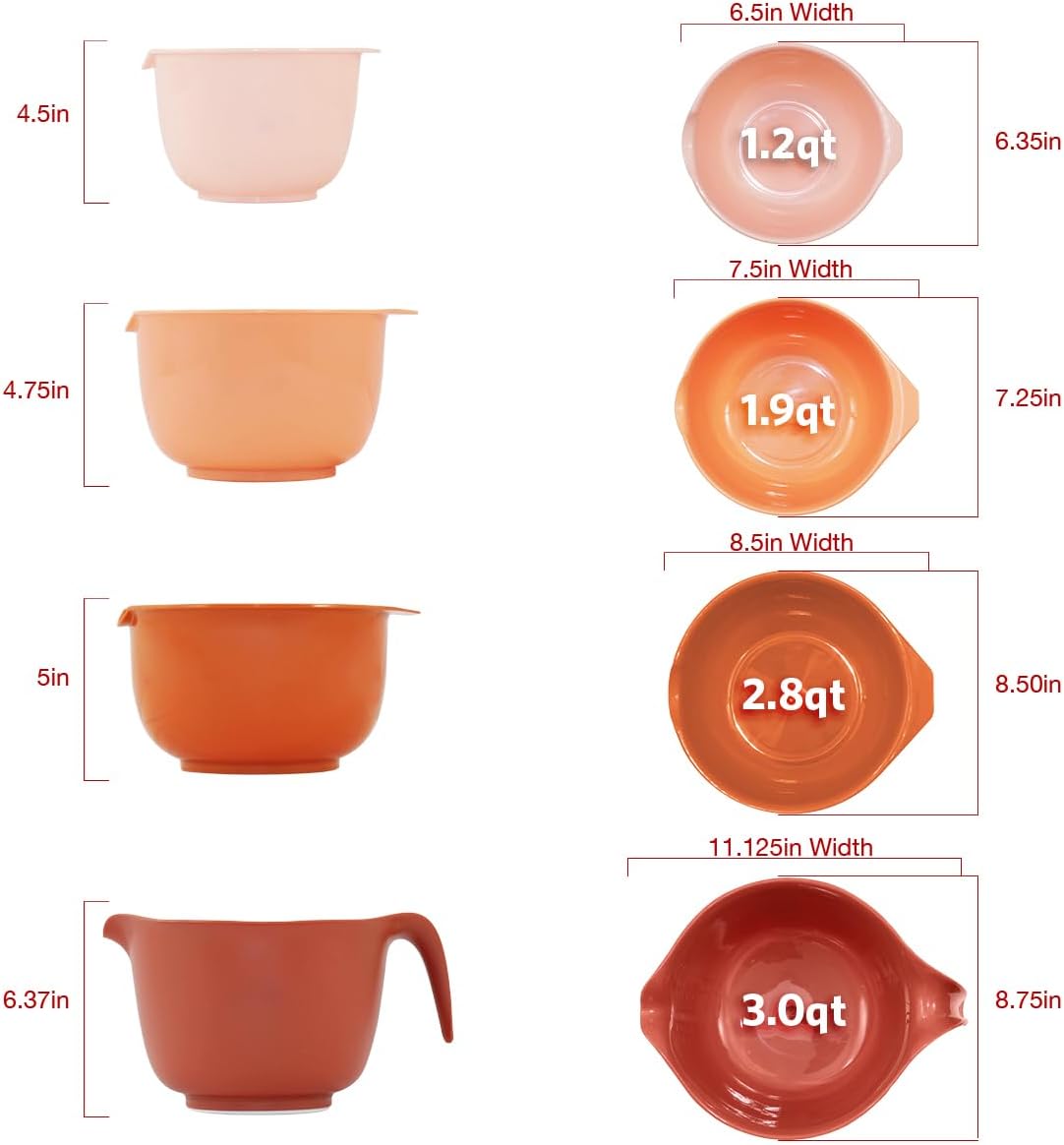Glad Mixing Bowls with Pour Spout, Set of 4 - Nesting Plastic Bowls (1.2qt, 1.9qt, 2.8qt, and 3qt with Handle) - Non Slip Base, Dishwasher Safe Kitchen Cooking and Baking Supplies, Green