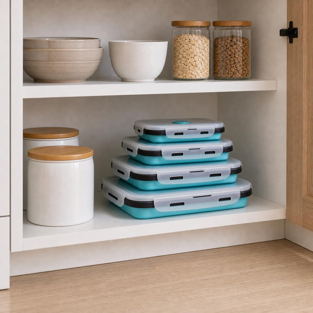 Guyuyii 4 Pack Space-Saving Collapsible Food Storage Containers with Lids | 12/17/27/40 oz Food-Grade Silicone Set for RV, Camping, Meal Prep, Small Kitchens - Microwave/Freezer/Dishwasher Safe