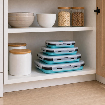 Guyuyii 4 Pack Space-Saving Collapsible Food Storage Containers with Lids | 12/17/27/40 oz Food-Grade Silicone Set for RV, Camping, Meal Prep, Small Kitchens - Microwave/Freezer/Dishwasher Safe