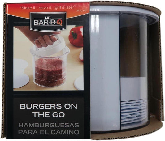 Mr. Bar-B-Q Hamburger Press Patty Maker - Non-Stick Burger Mold Shaper with Freezer Storage Container - 12-Piece Set with 8-Layer Plastic Discs for BBQ Grill - #40231Y