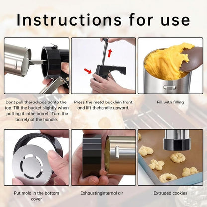 Stainless Steel Cookie Press Gun Kit, 13 Discs & 8 Piping Tips