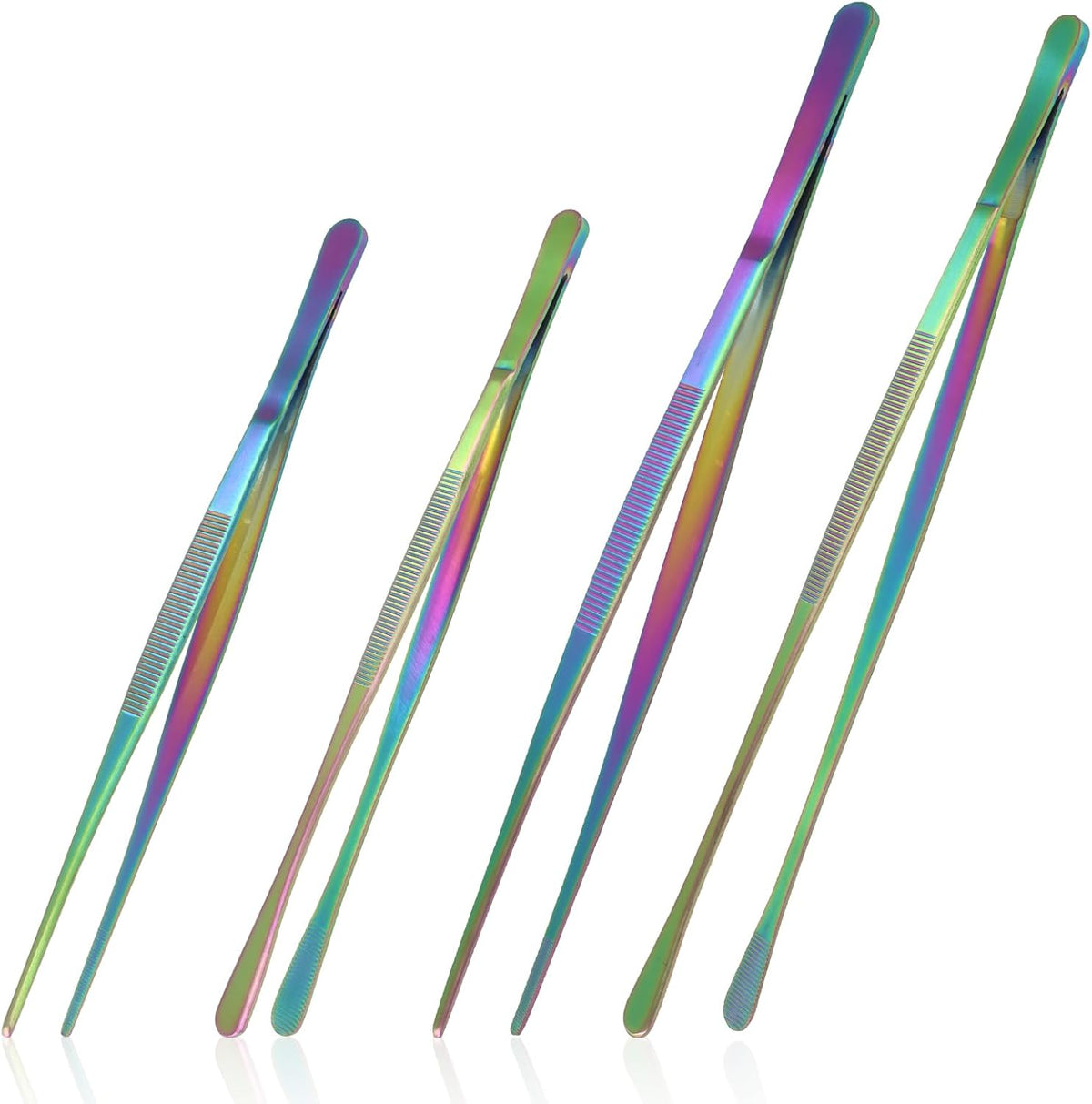12 Inch & 10 Inch Fine Long Tweezers Tongs Stainless Steel, Rainbow Professional Kitchen Tweezers Tongs for Cooking, BBQ, Plating, Repairing (Pack of 4)