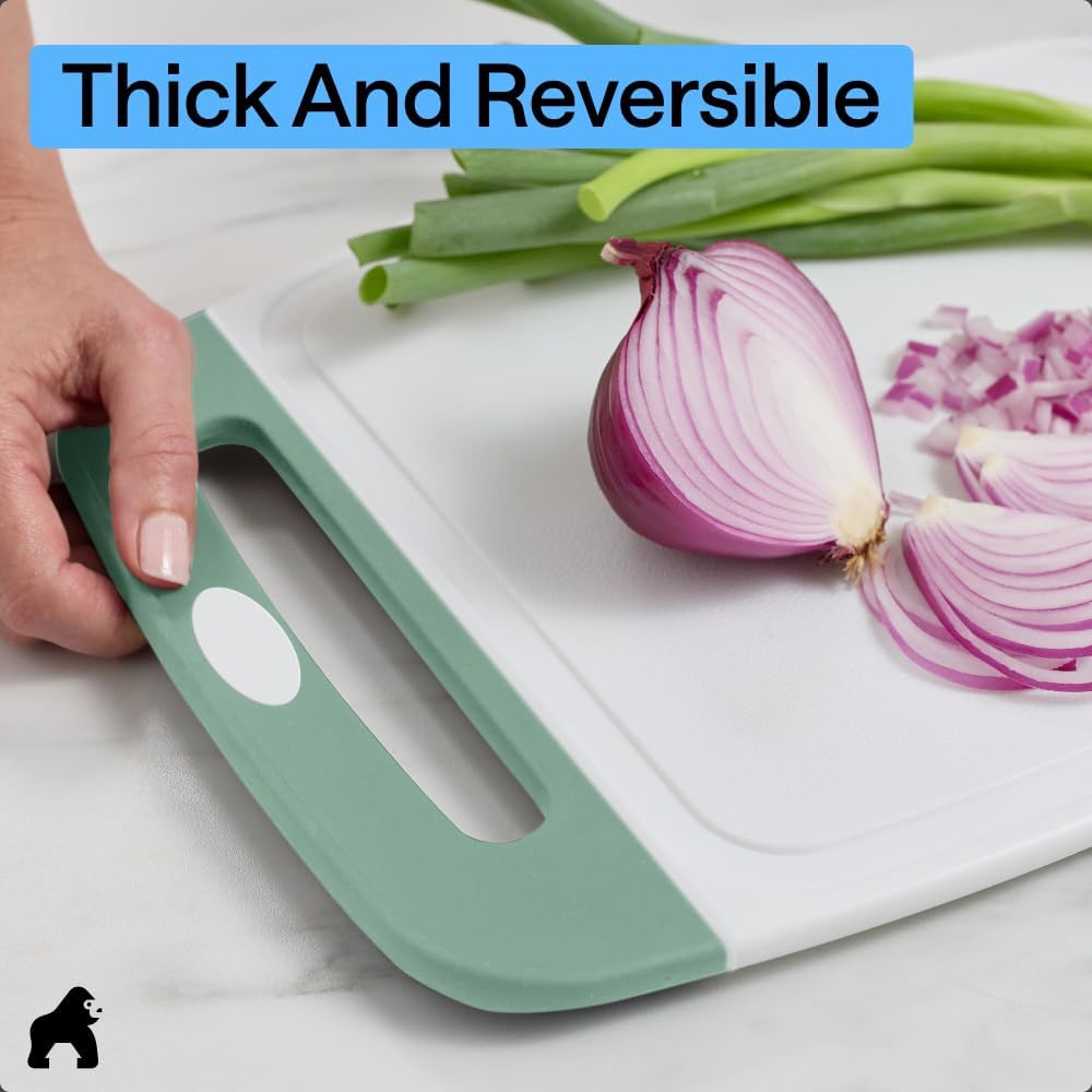 GORILLA GRIP BPA-Free Reversible Kitchen Cutting Board Set of 3, US Designed, Nonporous, Juice Grooves Catch Liquid, Slip Resistant Border, Dishwasher Safe, Durable Large Food Chopping Boards, Black