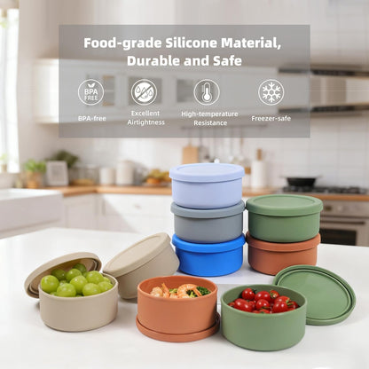 24oz Silicone Food Storage Containers,Round Bowls with Lids - Meal Prep Containers for Kitchen Serving, Salad & Lunch - Airtight, Microwave/Fridge/Dishwasher Safe, BPA-Free (Grass green, 3PACK)
