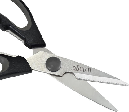 LIVINGO 8" Kitchen Scissors All Purpose - 2 Pack Heavy Duty Kitchen Meat Shears, Stainless Steel Multi-function Food Scissors for Cooking Cutting Chicken, Turkey, Bones, Poultry, Fish, and Vegetables