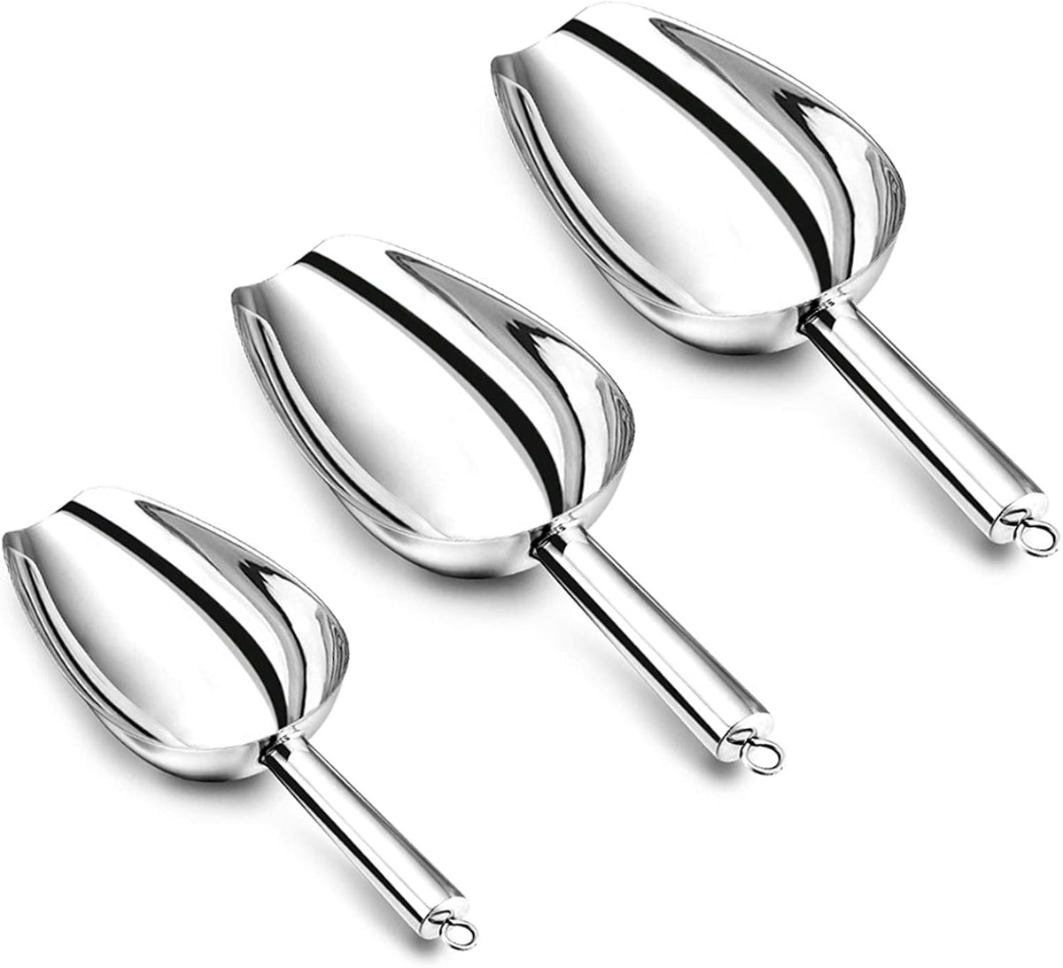 P&P CHEF Ice Scoop Set of 3, Stainless Steel food Scoop, 3+3+3 Oz & Silver