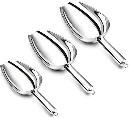 P&P CHEF Ice Scoop Set of 3, Stainless Steel food Scoop, 3+3+3 Oz & Silver
