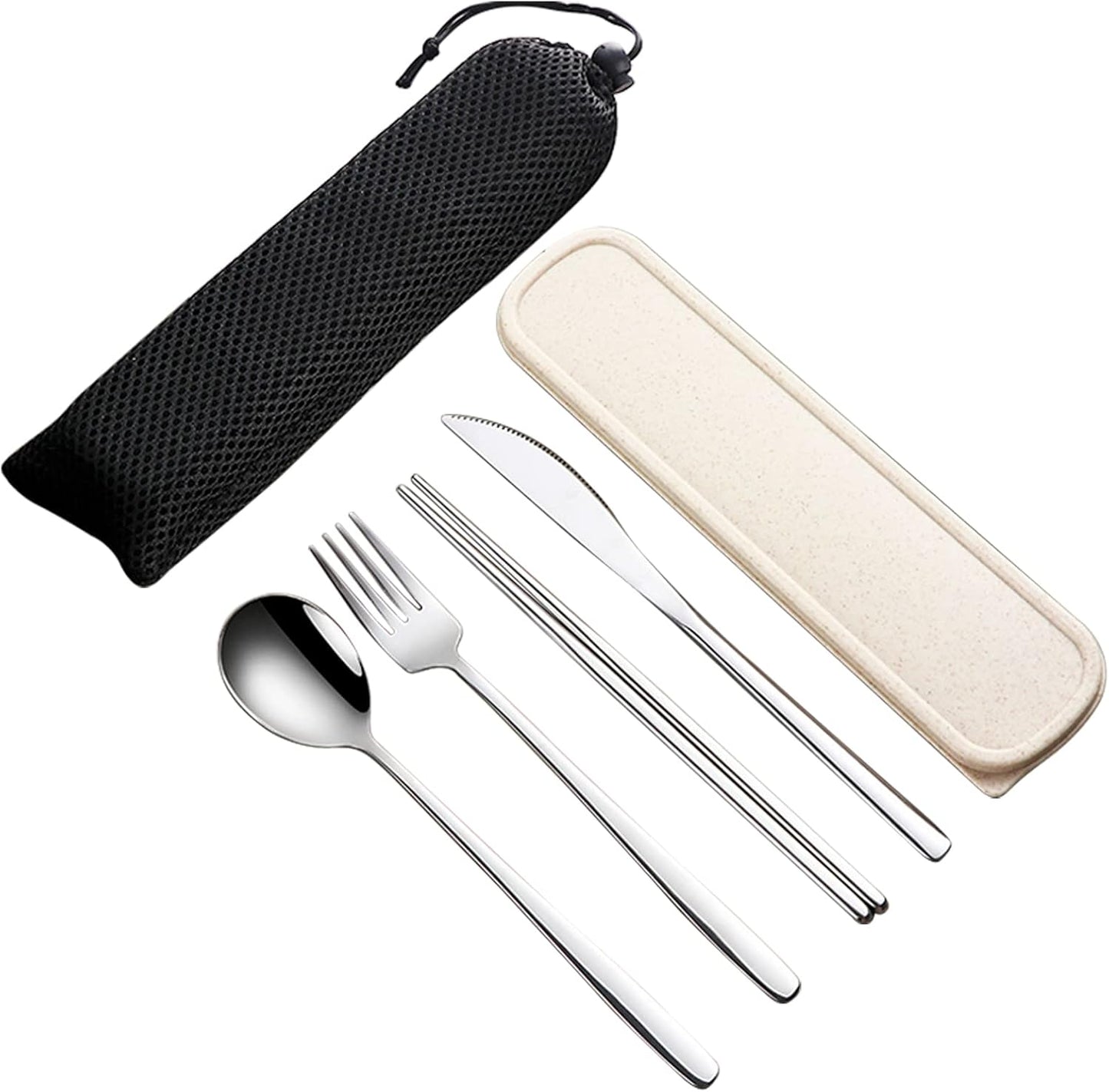 VANRA 4-Piece Portable Travel Utensils Set with Case 18/8 Stainless Steel Flatware Set Reusable Cutlery Set with Fork Spoon Knife Chopstick for Lunch Travel Camping School Work Picnic (Pink)