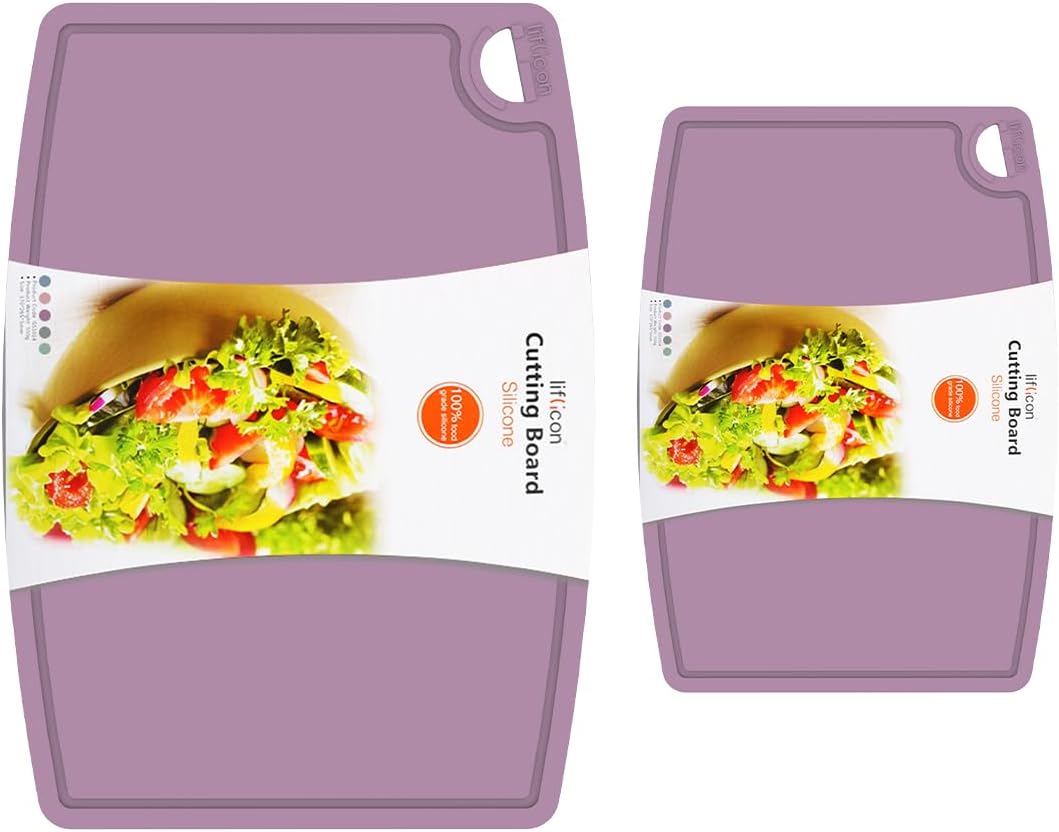 Liflicon Silicone Thick Cutting Boards Mats Set of 3 Foldable & Flexible Design Juice Grooves Easy Grip Handle Dishwasher Safe for Kitchen,BPA free Silicone Cutting Board-Gray