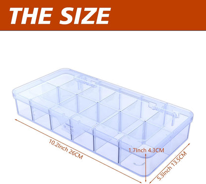 Plastic Organizer Box,12 Grids Clear Bead Organizer Compartment Box with Removable Dividers for Parts,Bead Storage Earring Container Tool Hair Accessories,10.23L x 5.31W x 1.7H inch