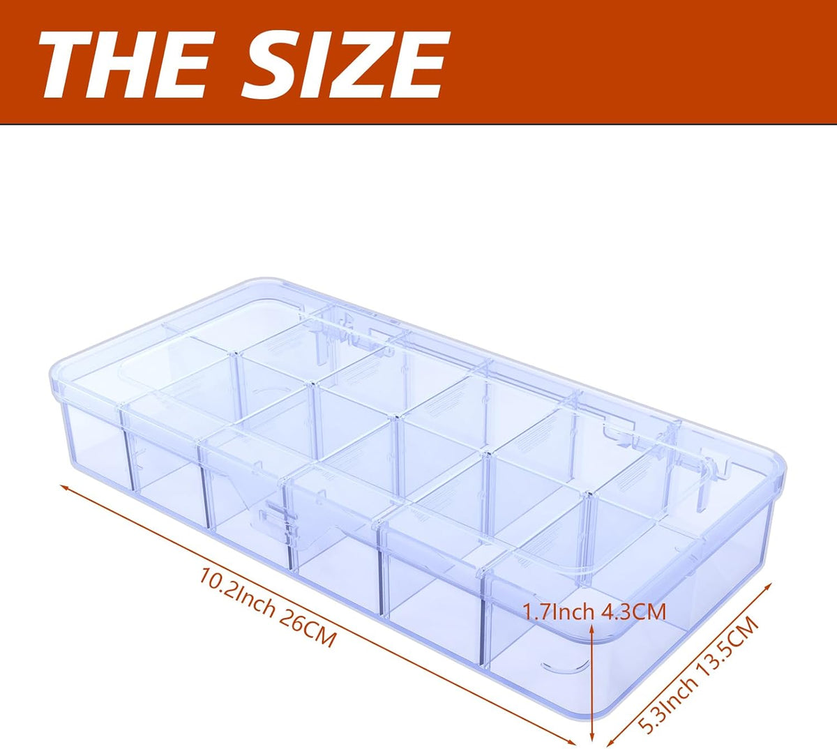 Plastic Organizer Box,12 Grids Clear Bead Organizer Compartment Box with Removable Dividers for Parts,Bead Storage Earring Container Tool Hair Accessories,10.23L x 5.31W x 1.7H inch