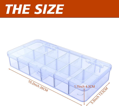 Plastic Organizer Box,12 Grids Clear Bead Organizer Compartment Box with Removable Dividers for Parts,Bead Storage Earring Container Tool Hair Accessories,10.23L x 5.31W x 1.7H inch