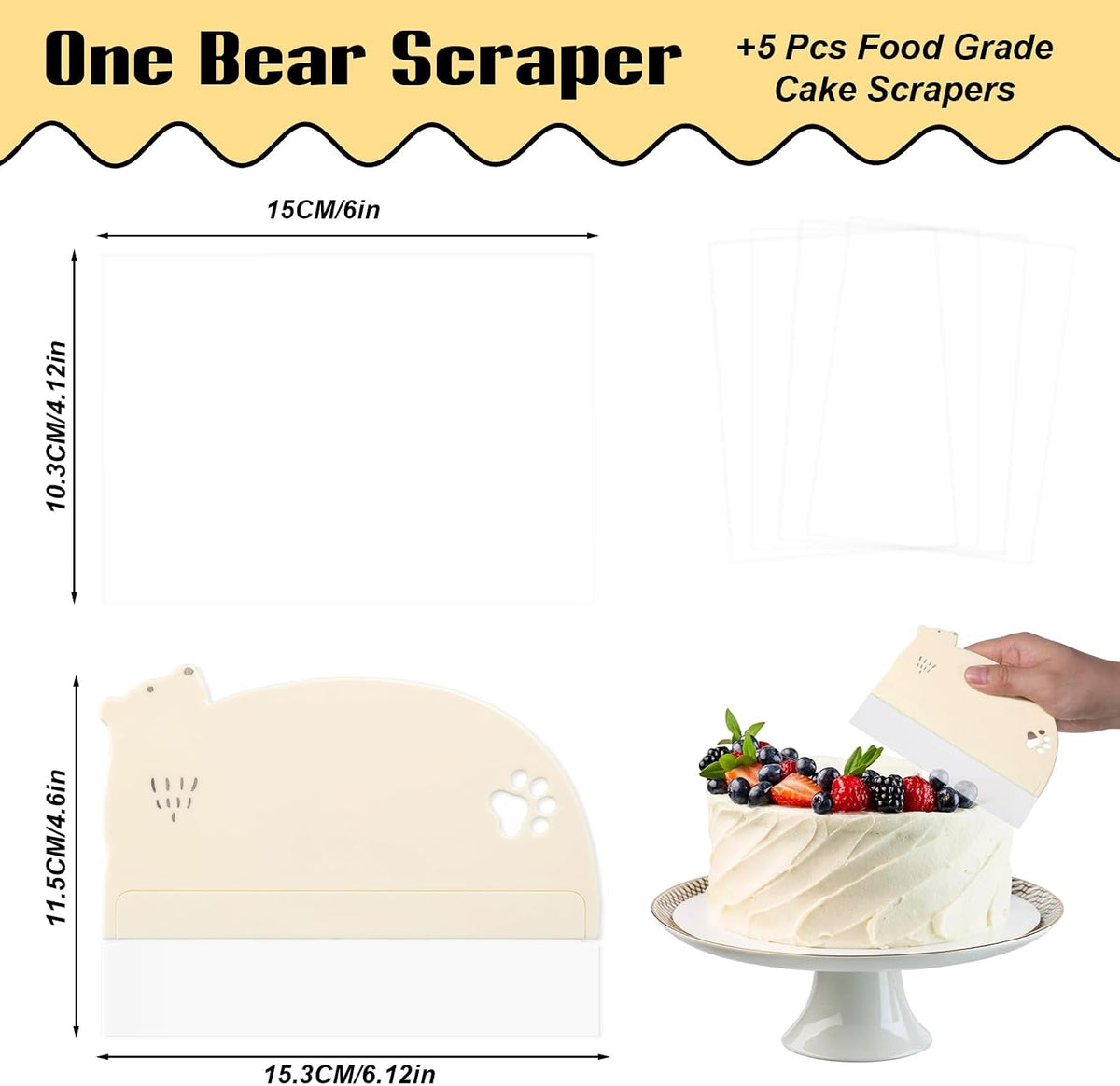 6 Pack Cake Scraper Set, Flexible Plastic Smoother Tool for Baking