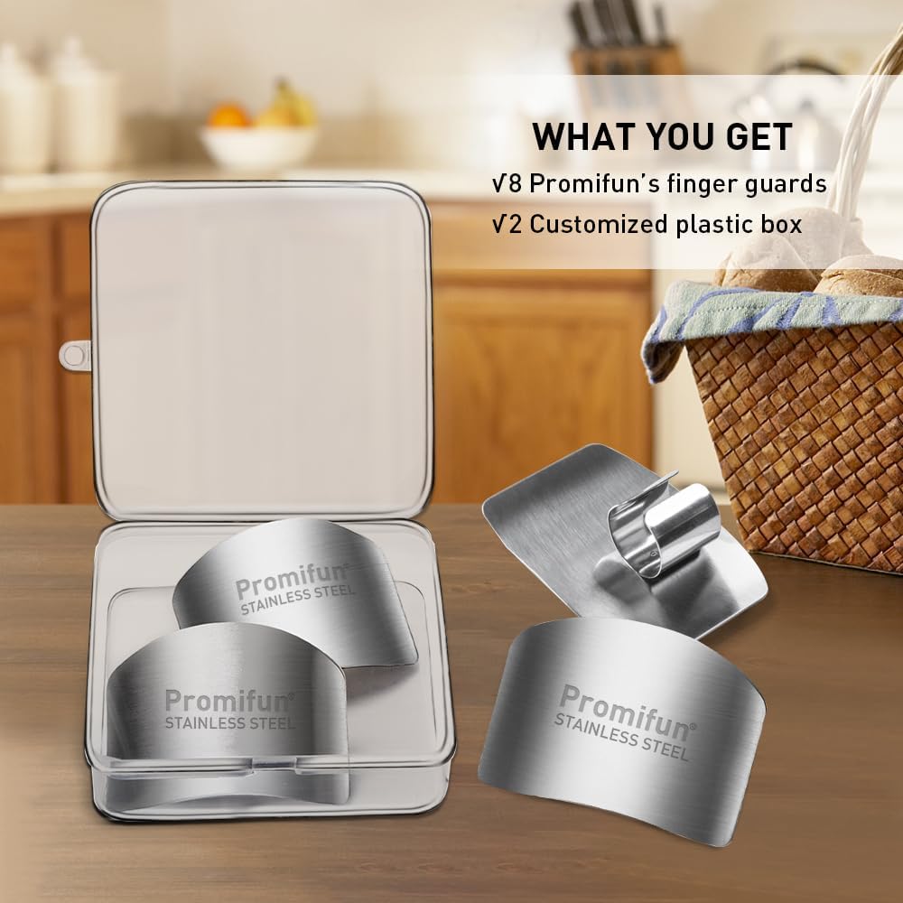 Promifun Finger Guards for Cutting, 8 Pcs Stainless Steel Finger Protector for Cutting Food, Knife Guard, Chopping Protector for Dicing and Slicing in Kitchens