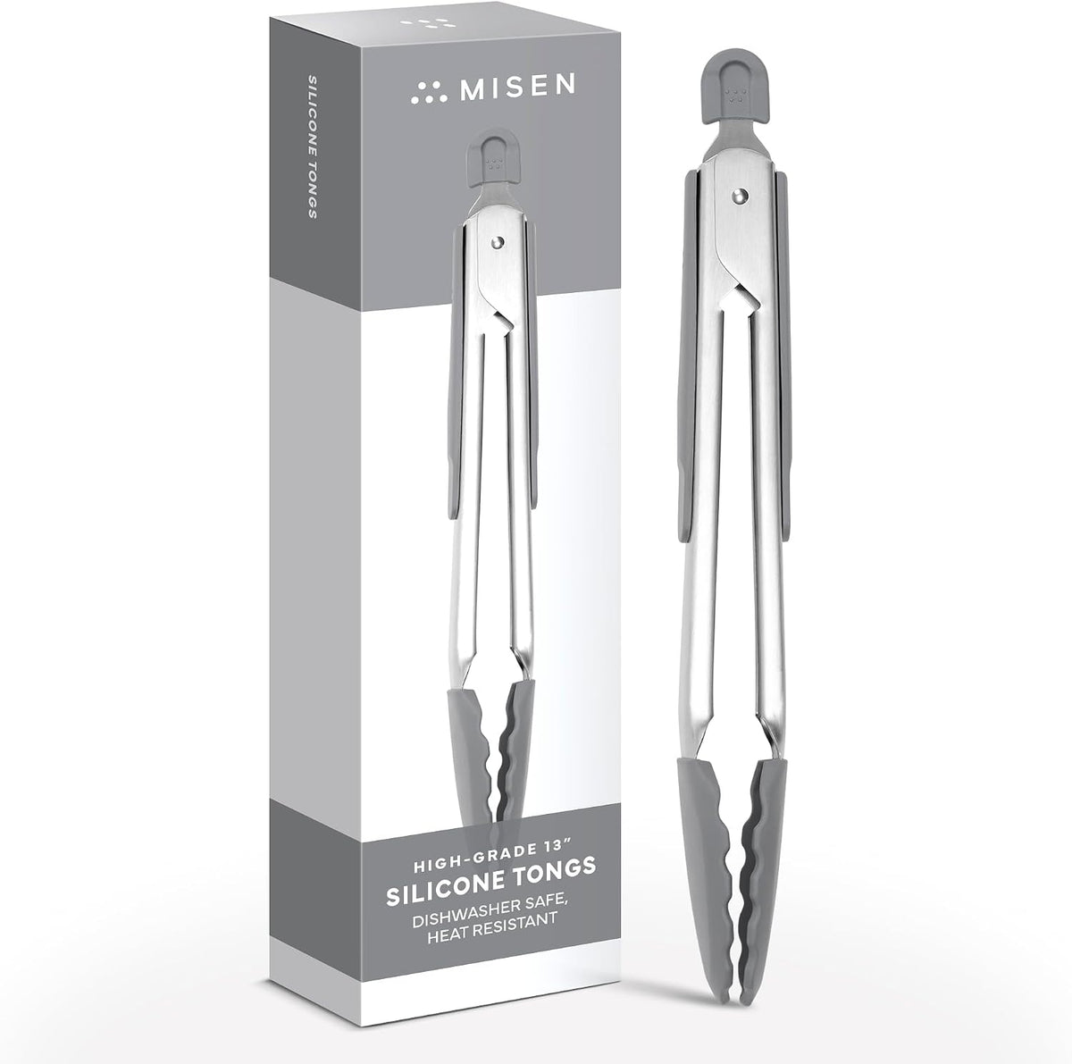 Misen Kitchen Tongs - Dishwasher Safe, Heavy Duty - Precision Stainless Steel Grilling Tool - Heat Resistant - Perfect for Serving and Air Frying - 13 Inch | Gray