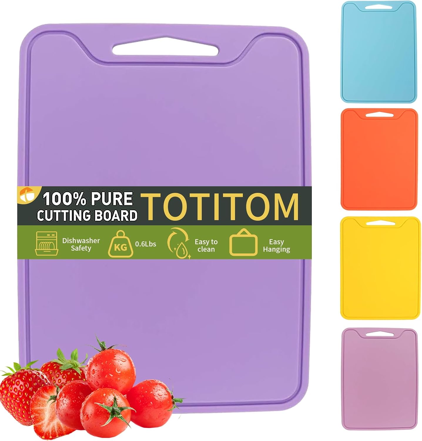 Silicone Cutting Board for Kitchen, 11.8''x 8.6'' Flexible Cutting Boards, BPA Free Non Slip Cutting Mat for Meat, Vegetables and Fruit with Easy Grip Handle, Dishwasher Safe (Deep purple)