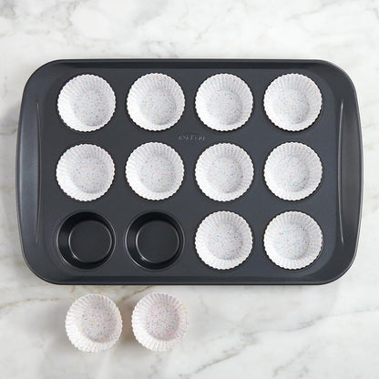 Reusable Silicone 12 Count Standard Muffin, Cupcake, or Snack Baking Cups Muffin Liners, Multi-Color Confetti, Dishwasher Safe