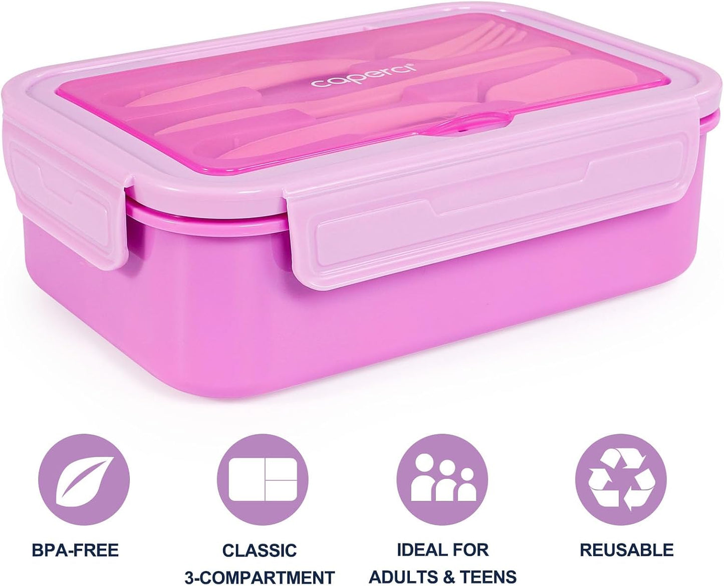 Caperci Classic Bento Box Adult Lunch Box for Older Kids - Leakpoof 47 oz 3-Compartment Lunch Containers for Adults and Teens, Built-in Utensil Set, Ideal for On-the-Go Balanced Eating,Khaki Green