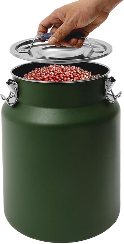 Sealed Rice Storage Container, 12L/3gal Stainless Steel Kitchen Food Storage Bin with Lids Locking Clamp, Airtight Canisters Container for Flour Rice Cereal Grain Coffee Bean (Red)