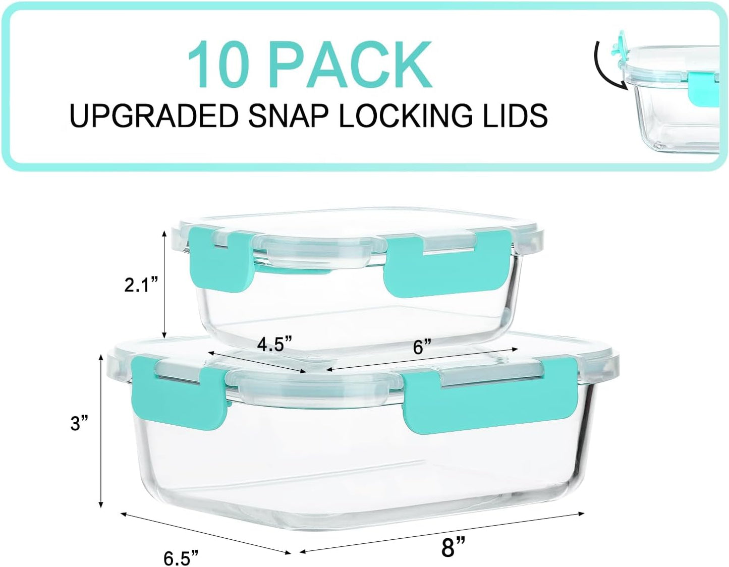 [10-Pack] Glass Meal Prep Containers with Lids, MCIRCO Food Storage Containers with Snap Locking Lids, Airtight Lunch Containers, Microwave, Oven, Freezer and Dishwasher