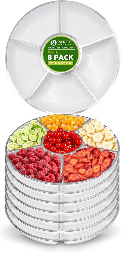 PARTY BARGAINS 12" Round Plastic Serving Tray, 6-Sections, Clear, Pack of 1