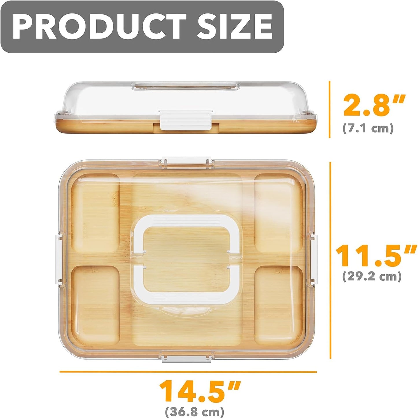 SpaceAid Charcuterie Board with Clear Lid, Portable Travel Cheese Cutting Boards for Picnic Accessories, Bamboo Serving Tray with Lids, House Warming Gifts, Black Handles, 8 Compartments