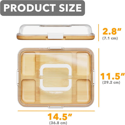 SpaceAid Charcuterie Board with Clear Lid, Portable Travel Cheese Cutting Boards for Picnic Accessories, Bamboo Serving Tray with Lids, House Warming Gifts, Black Handles, 8 Compartments