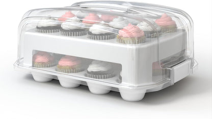 Top Shelf Elements Cupcake Carrier, EXTRA TALL LID, Green Cupcake Holder Carries 24 Standard-Size Cupcakes, Muffin Traveler Two Tier Stand Reusable Cupcake Box
