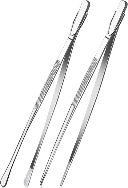 Fox Run Stainless Steel Kitchen Tweezers, Set of 2 Cooking Tweezers with Engraved Grip Pads, 12"