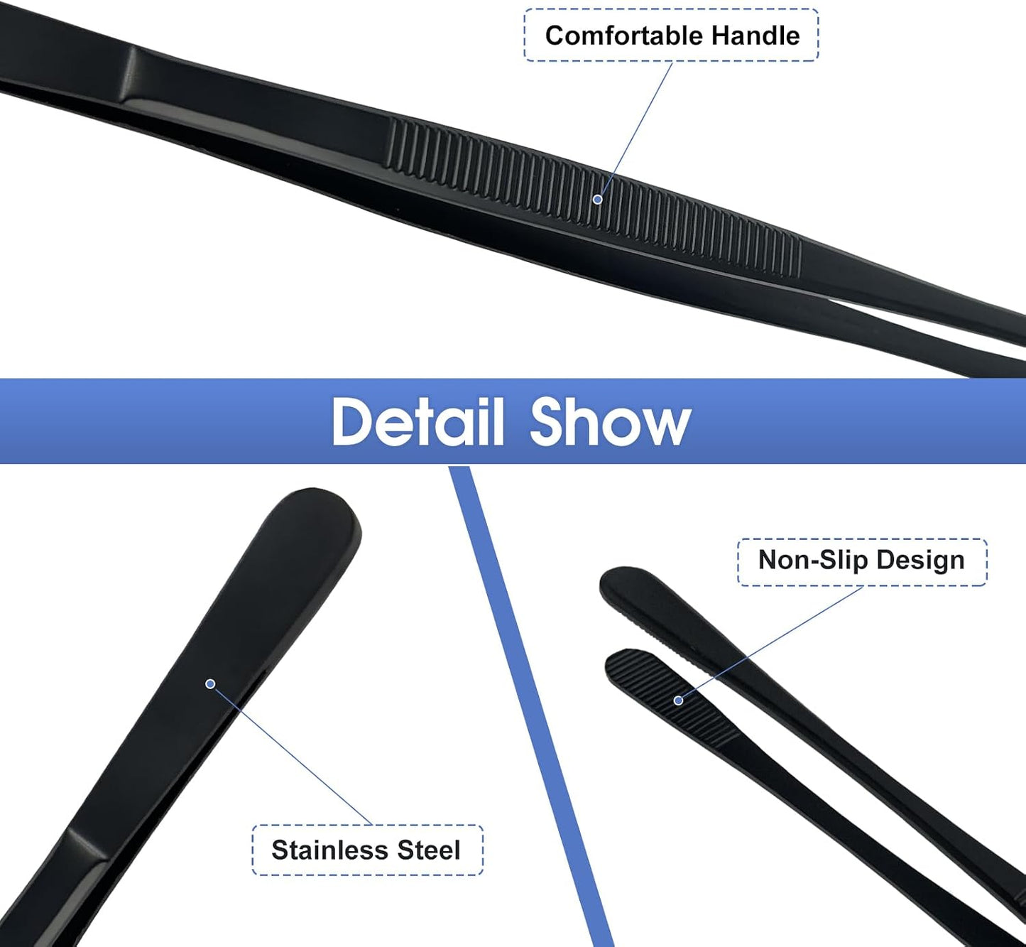 8-Inch Plating Tweezers Culinary Kitchen Tweezer Stainless Steel, Black Offset Tweezers for Cooking Food Design (8-Inch Offset Design)