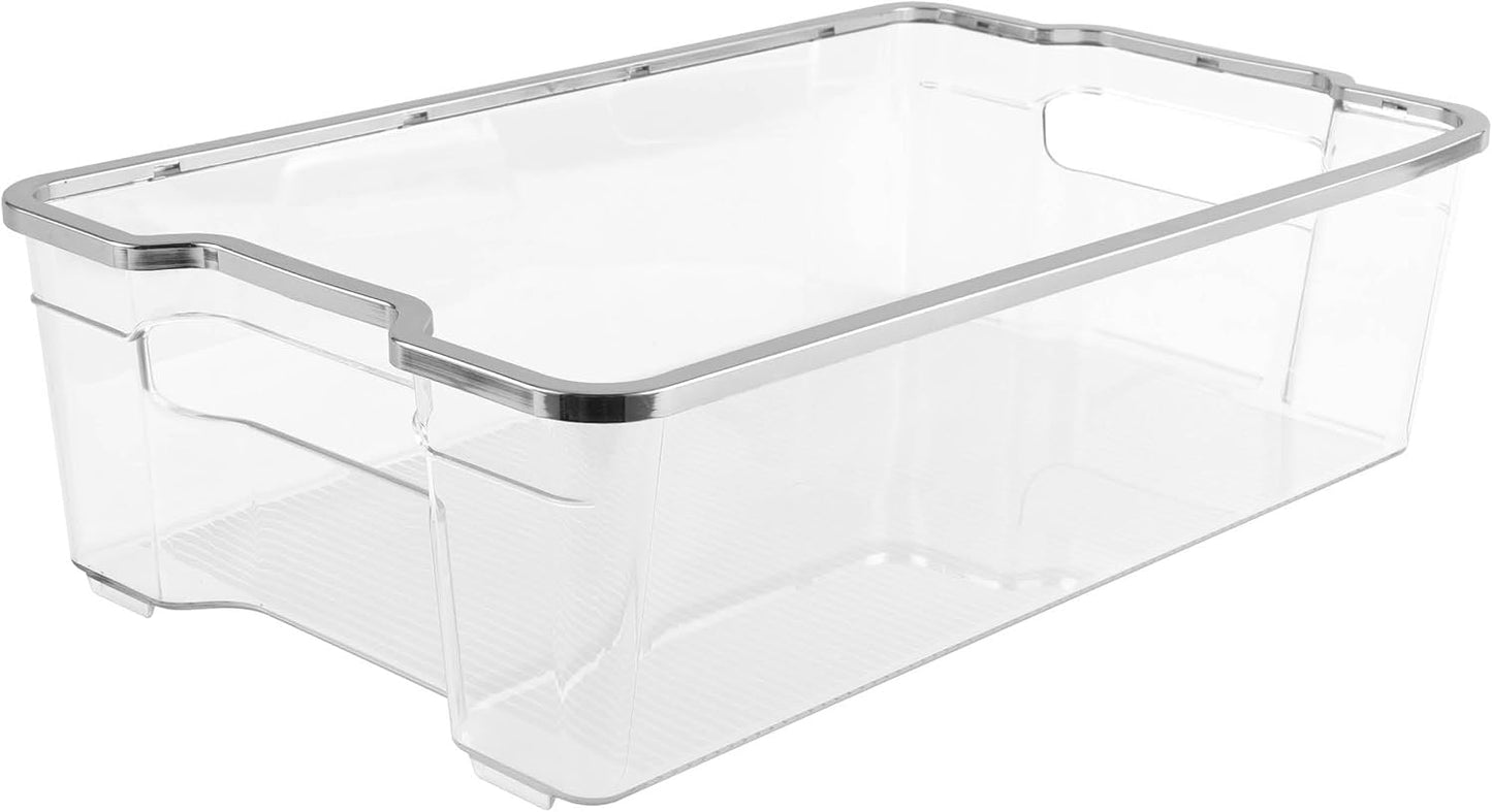 SIMPLEMADE Clear Refrigerator Organizer Bins - Clear Bins for Fridge, Containers for Fridge and Freezer, Multipurpose Storage for Kitchen, Office, Bathroom, Pack of 3 (Design 2)