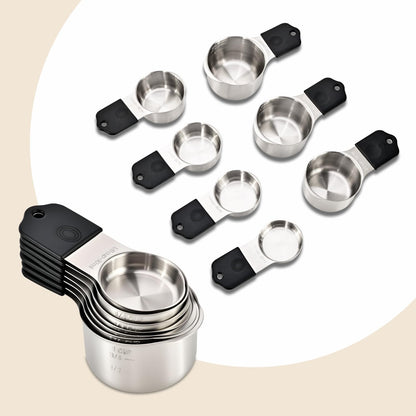 EDELIN Magnetic Measuring Cups and Spoons Set, Stainless Steel 7 cup and 7 spoon with 1 Leveler, 18/8 304 stainless steel (Black 15 sets)