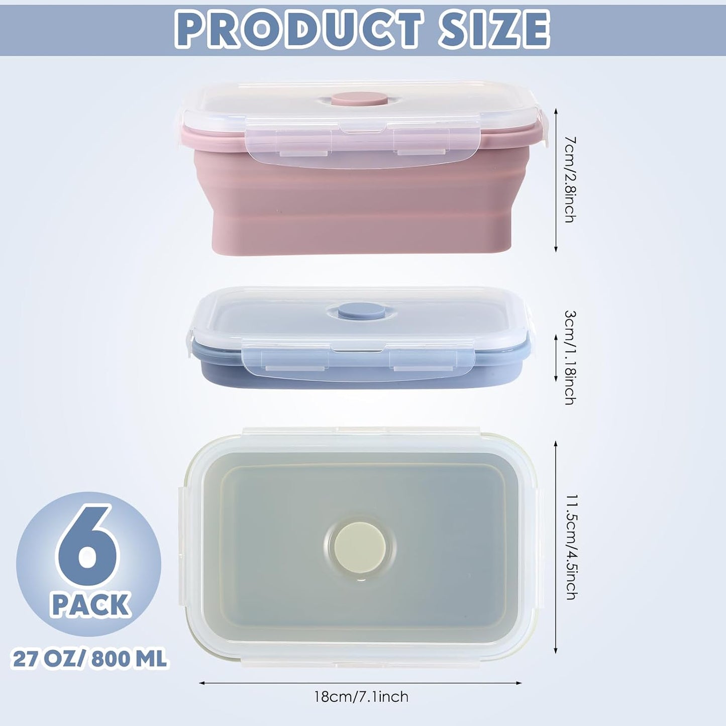 Mifoci 6 Pcs Silicone Containers for Food Collapsible Food Storage Containers with Airtight Lids Stacking Leftover Foods Storage Lunch Box for Freezer Microwave Dishwasher Safe(Morandi,18.6 oz)
