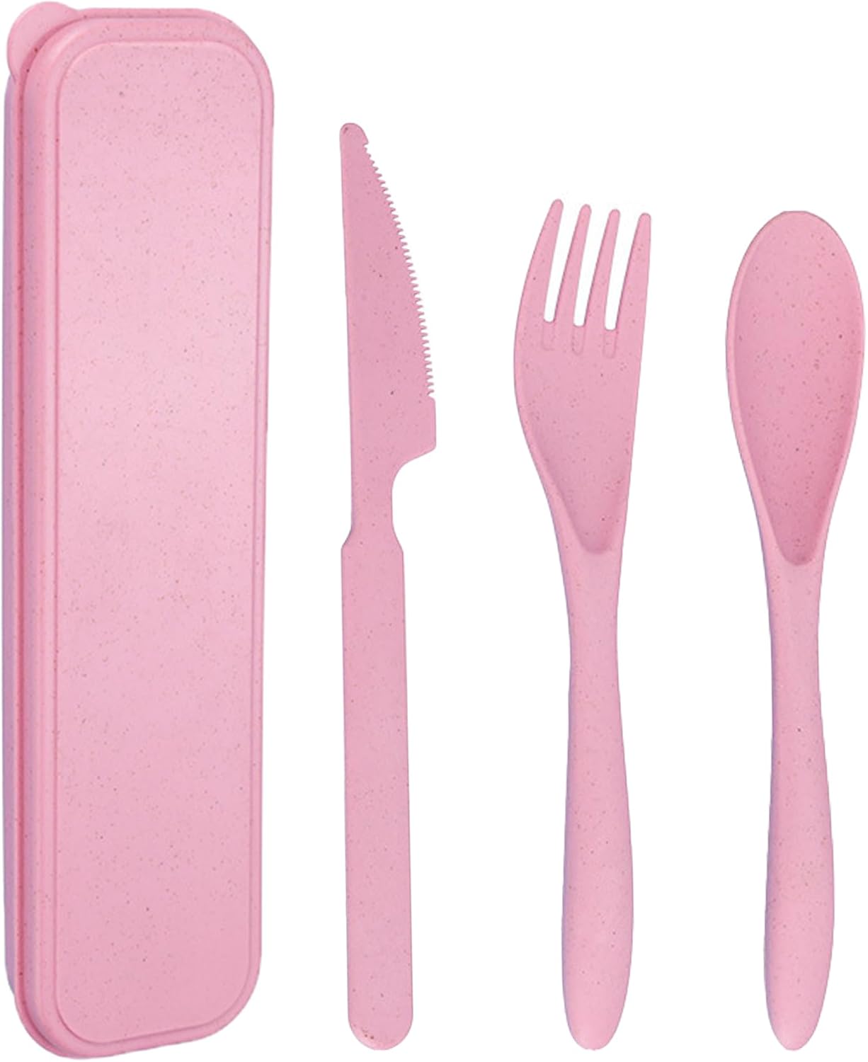 Reusable Travel Utensils Set with Case, 2 Sets Wheat Straw Portable Knife Fork Spoons Camping Cutlery for Lunch Box, Eco-Friendly BPA Free Plastic Tableware for Kids Adults Work Picnic (Purple+Pink)