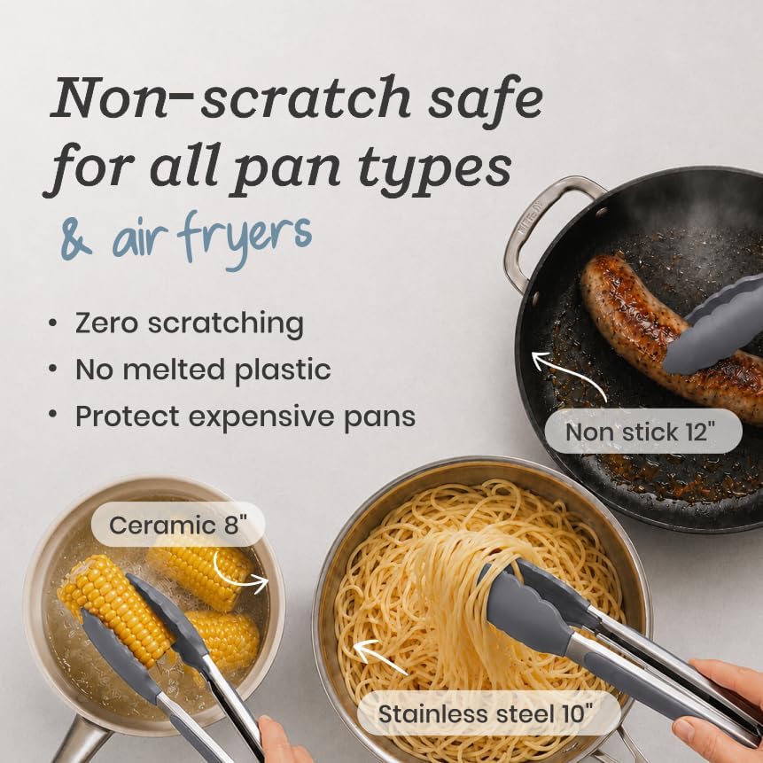 Starpack Get a Grip Silicone Kitchen Tongs (2-Pack, 9" + 12") - LFGB Non Toxic, 600°F Heat Resistant, BPA-Free - Heavy-Duty Stainless Steel, Locking - Dishwasher Safe for Nonstick Cookware