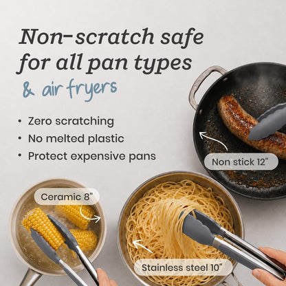 Starpack Get a Grip Silicone Kitchen Tongs (2-Pack, 9" + 12") - LFGB Non Toxic, 600°F Heat Resistant, BPA-Free - Heavy-Duty Stainless Steel, Locking - Dishwasher Safe for Nonstick Cookware