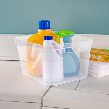 Sterilite 8.25x12.25x15 Inch Modern Polished Storage Bin w/Comfortable Carry Through Handles & Banded Rim for Household Organization, Clear (6 Pack)