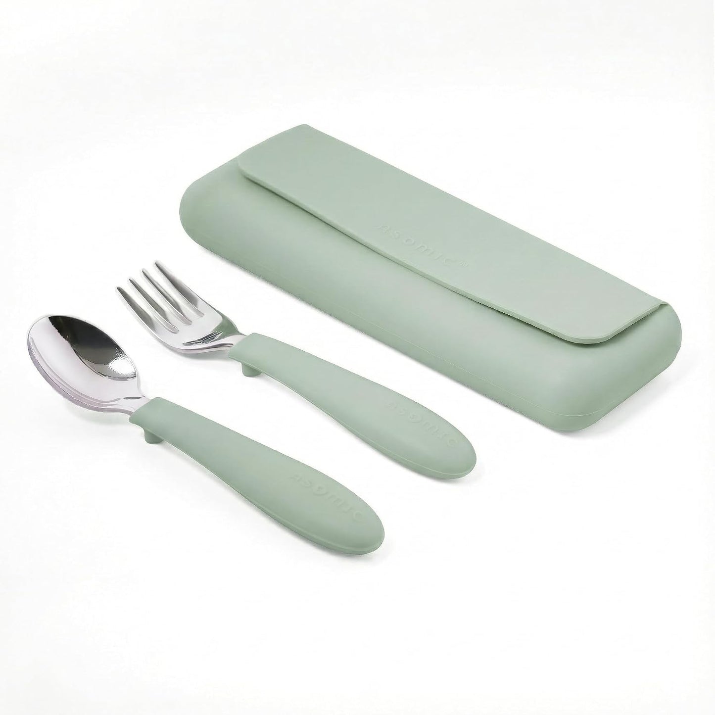 ASOMIC® Premium 316 Stainless Steel Toddler Utensils with Silicone Handles & Travel Case, Kids Spoon & Fork Set for Toddler Self Feeding at Daycare, Preschool & School, BPA-Free, Dishwasher Safe
